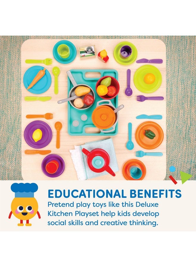 Toy Kitchen Set 71Pc Pretend Cooking Accessories 4 Table Settings & Cutlery Dishwasher Safe & Worry Free 2 Years + Deluxe Kitchen Playset