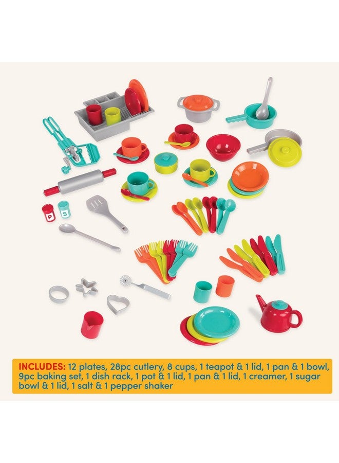 Toy Kitchen Set 71Pc Pretend Cooking Accessories 4 Table Settings & Cutlery Dishwasher Safe & Worry Free 2 Years + Deluxe Kitchen Playset