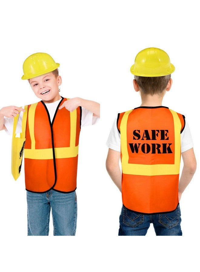 48 Pieces Construction Birthday Party Supplies Construction Party Favor Kids Construction Vest Hat And Bag Costume(Orange, Yellow)