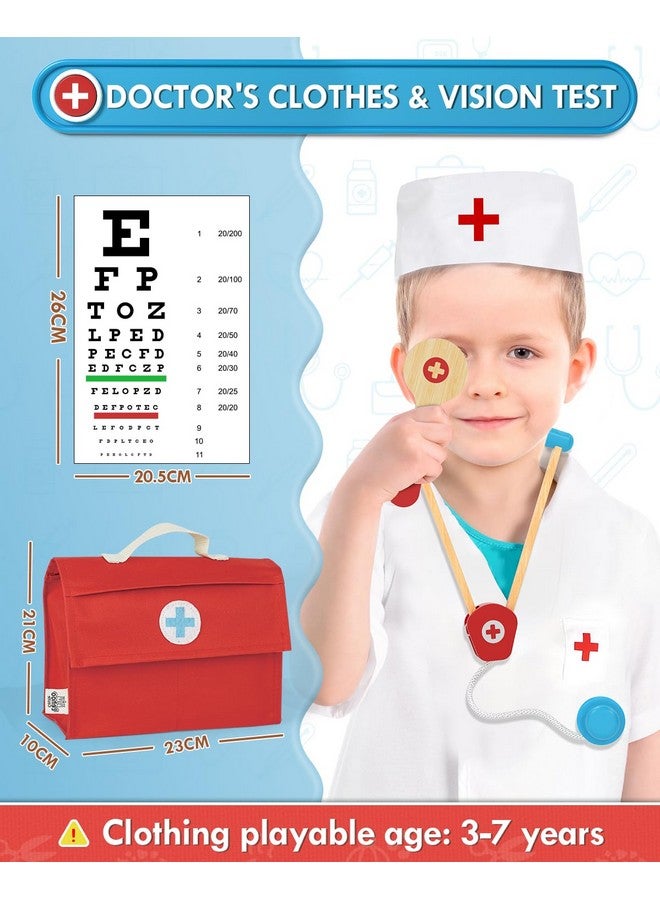 Kids Doctor Set, Wooden Doctor Kit For Toddlers, Pretend Play Medical Set With Stethoscope, Gift For Kids Toddlers Ages 3 4 5 6 Year Old