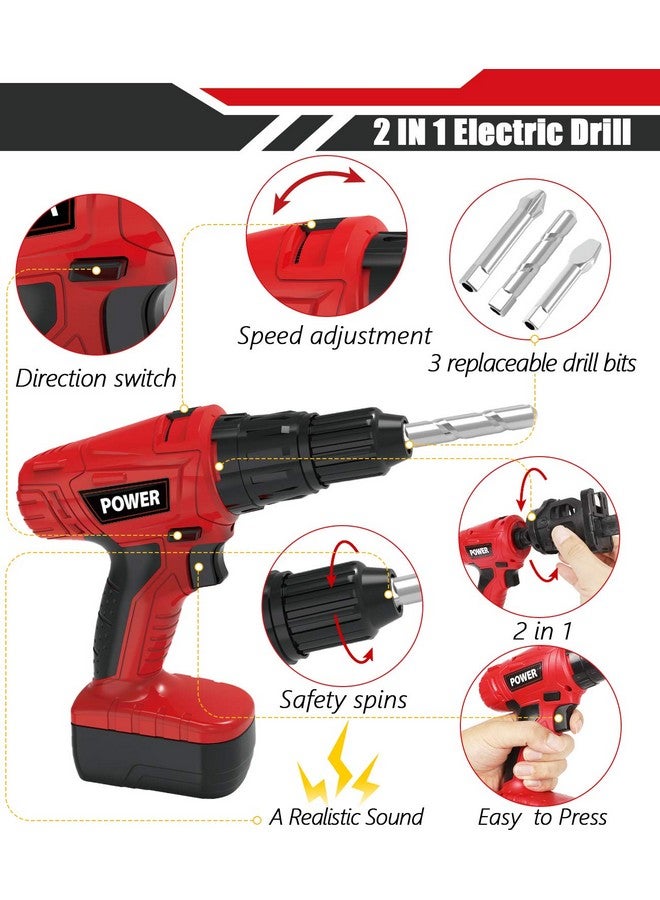 Kids Tool Set With Electric Toy Drill Chainsaw Jigsaw Toy Tools, Realistic Kids Power Construction Pretend Play Tools Set Toy Stem Playset Toddler Toys Kit For Toddler Boy Girl Kid Child Tool Set Toy