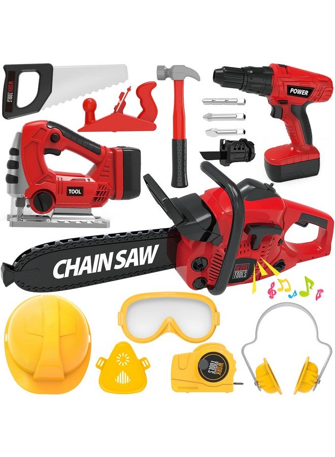 Kids Tool Set With Electric Toy Drill Chainsaw Jigsaw Toy Tools, Realistic Kids Power Construction Pretend Play Tools Set Toy Stem Playset Toddler Toys Kit For Toddler Boy Girl Kid Child Tool Set Toy