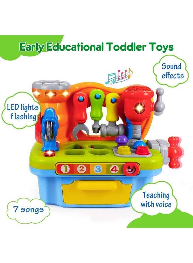 Musical Learning Workbench Toddler Toys For Boys Girls Kid Baby Early Education Toys For 1 2 3 4 Years Old Construction Workbench Pretend Play Sound Effect Light Shape Sorter Tool Birthday Gift