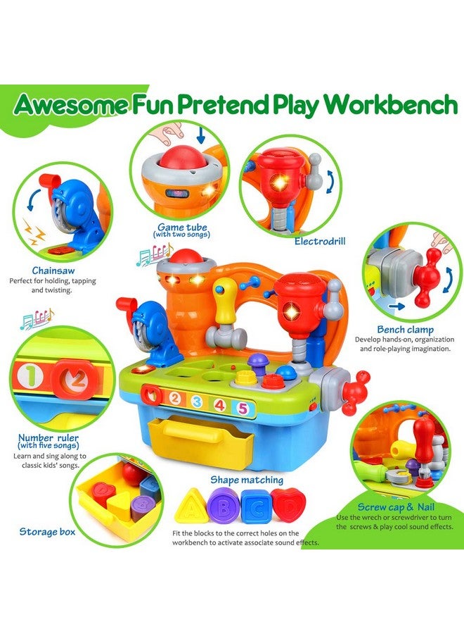 Musical Learning Workbench Toddler Toys For Boys Girls Kid Baby Early Education Toys For 1 2 3 4 Years Old Construction Workbench Pretend Play Sound Effect Light Shape Sorter Tool Birthday Gift