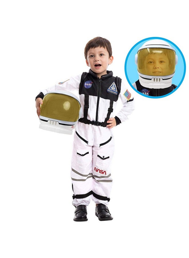 Astronaut Costume With Helmet, Space Suit For Kids And Toddler With Movable Visor Helmet, Kids Astronaut Costume For Halloween Costumes Party Favor Supplies White S