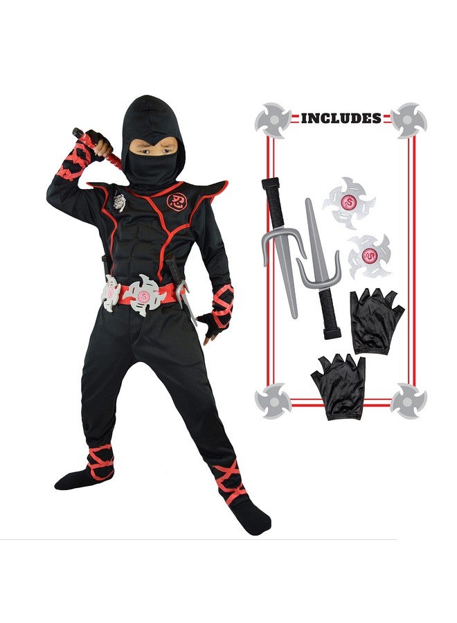 Ninja Costume For Kids, Black Deluxe Ninja Costume For Boys Halloween Ninja Costume Dress Up (Black, Small(5 7Yrs))