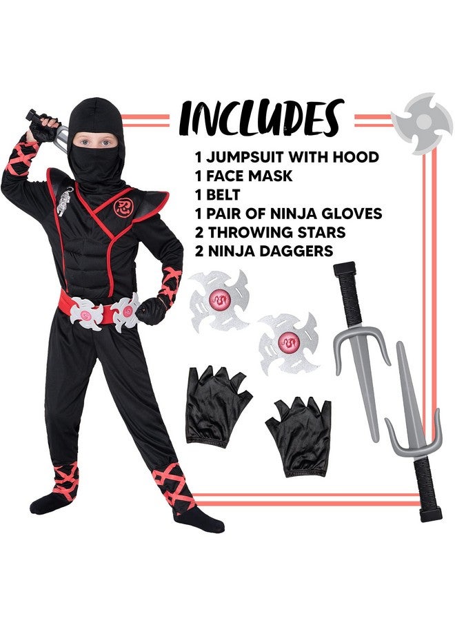 Ninja Costume For Kids, Black Deluxe Ninja Costume For Boys Halloween Ninja Costume Dress Up (Black, Small(5 7Yrs))