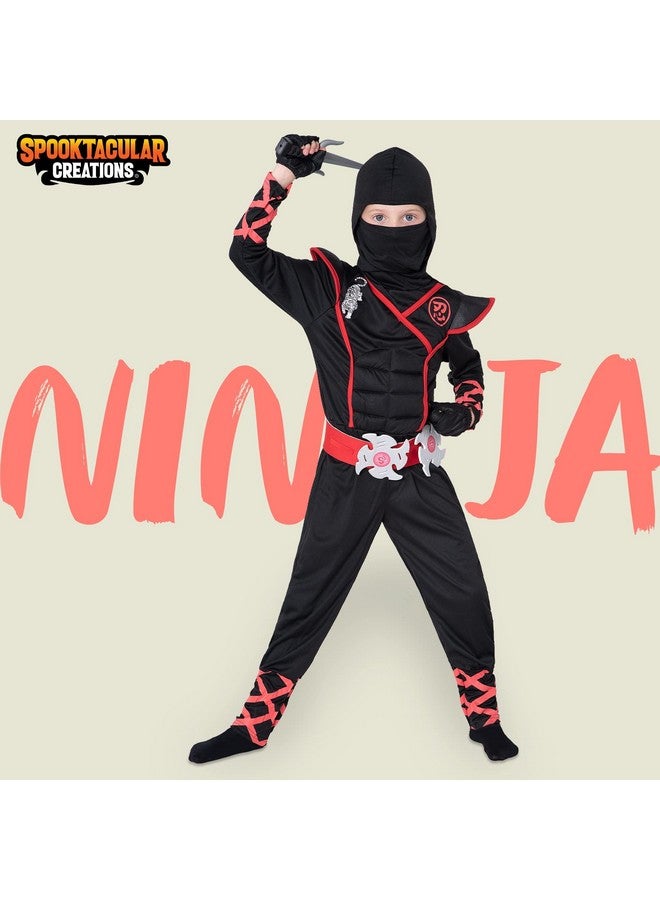 Ninja Costume For Kids, Black Deluxe Ninja Costume For Boys Halloween Ninja Costume Dress Up (Black, Small(5 7Yrs))