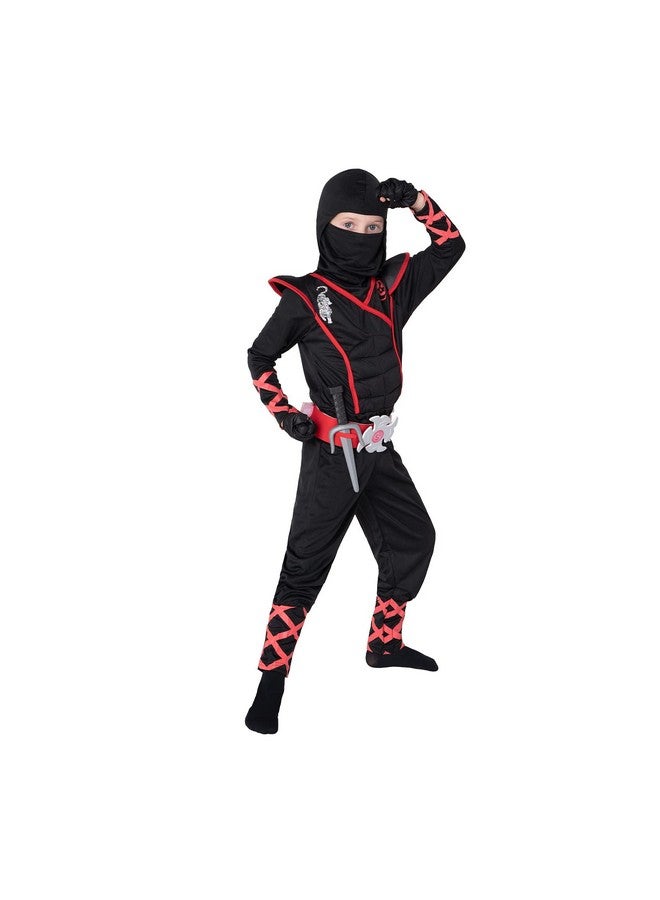 Ninja Costume For Kids, Black Deluxe Ninja Costume For Boys Halloween Ninja Costume Dress Up (Black, Small(5 7Yrs))