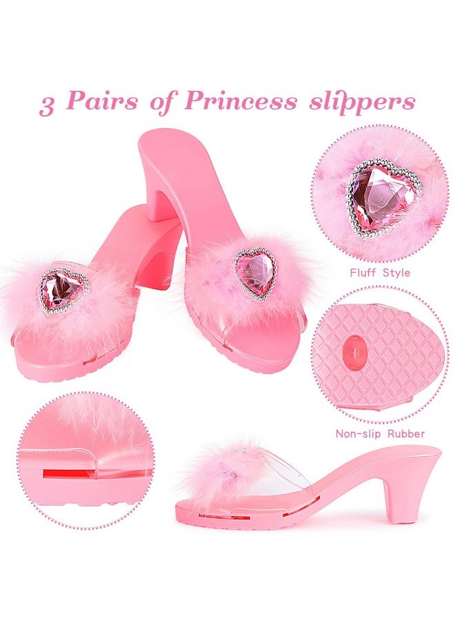 Princess Toddler Dress Up Shoes Pretend Play Jewelry Toys Set 3 Pairs Of Shoes With Tiara Earrings Necklaces Ring Role Play Shoes Set For Little Girls Aged 3 6 Years Old