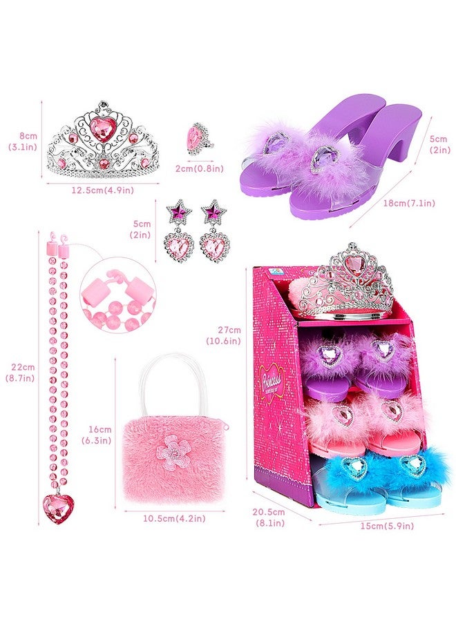 Princess Toddler Dress Up Shoes Pretend Play Jewelry Toys Set 3 Pairs Of Shoes With Tiara Earrings Necklaces Ring Role Play Shoes Set For Little Girls Aged 3 6 Years Old