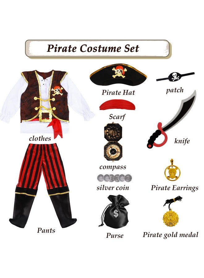 Pirate Costume For Kids Pretend Role Play Dress Up Party Favors Deluxe Toys Gift Pirate Set For Children Toddler (5 6 Years)