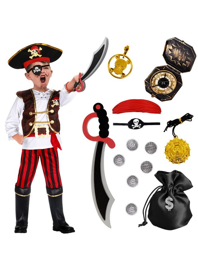 Pirate Costume For Kids Pretend Role Play Dress Up Party Favors Deluxe Toys Gift Pirate Set For Children Toddler (5 6 Years)