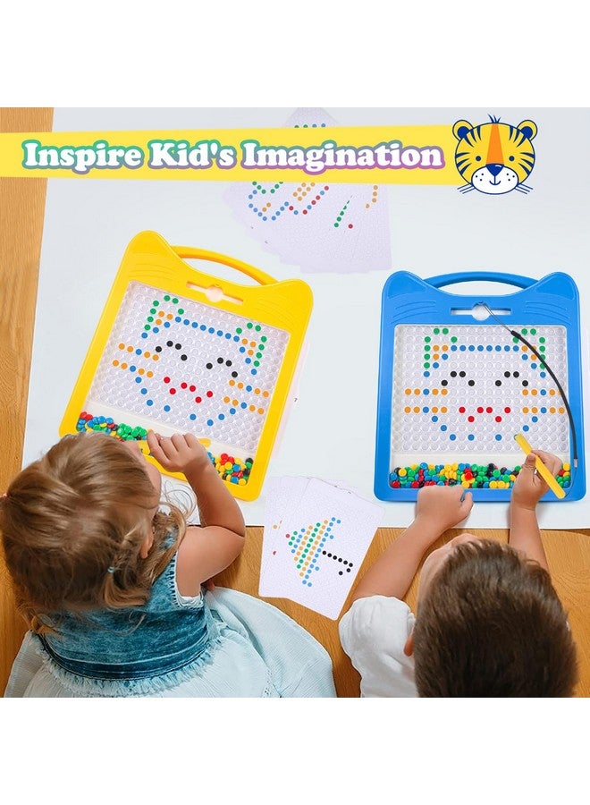 Large Magnetic Drawing Board,Magnet Doodle With Beads And 2 Pens,Magnetic Dot Art,Fine Motor Skills Montessori Toy,Airplane Car Ride Travel Essentials Toddler(12.5''X12.5''),Large Yellow Cat