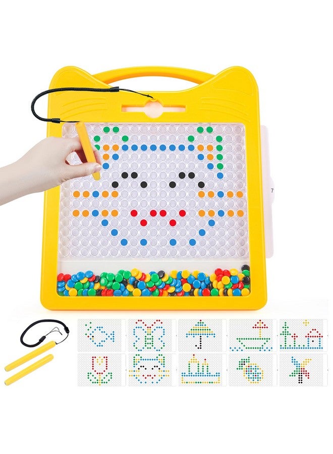 Large Magnetic Drawing Board,Magnet Doodle With Beads And 2 Pens,Magnetic Dot Art,Fine Motor Skills Montessori Toy,Airplane Car Ride Travel Essentials Toddler(12.5''X12.5''),Large Yellow Cat