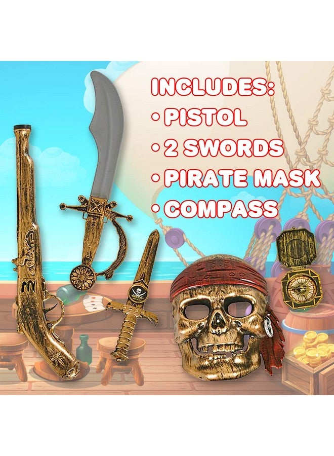 Pirate Play Set For Kids, 5Pc Playset With Plastic Sword, Pistol, Dagger, Compass, And Mask, Pirate Halloween Costume Accessories And Photo Booth Props, Fun Pretend Play Set