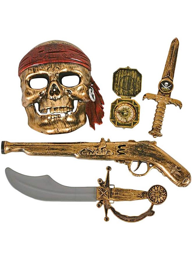 Pirate Play Set For Kids, 5Pc Playset With Plastic Sword, Pistol, Dagger, Compass, And Mask, Pirate Halloween Costume Accessories And Photo Booth Props, Fun Pretend Play Set