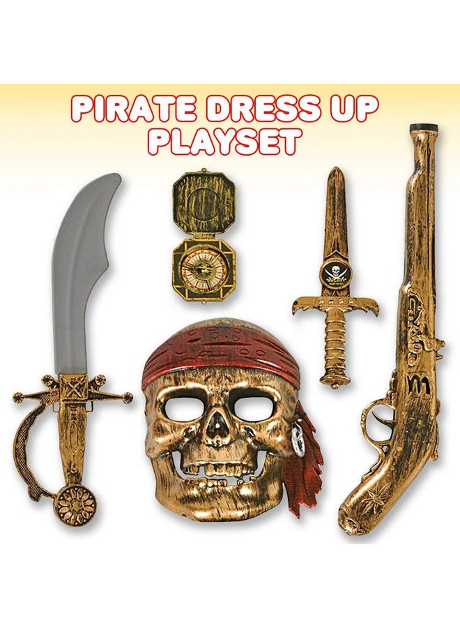 Pirate Play Set For Kids, 5Pc Playset With Plastic Sword, Pistol, Dagger, Compass, And Mask, Pirate Halloween Costume Accessories And Photo Booth Props, Fun Pretend Play Set