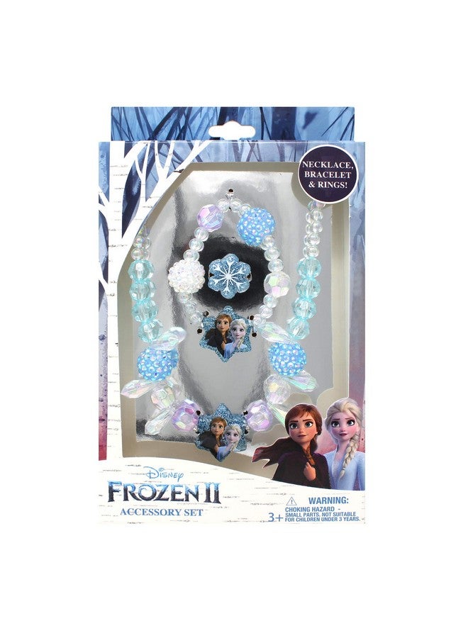 Frozen 2 Girls 3 Piece Princess Toy Jewelry Box Set With Blue Bead Necklace, Bracelet And Ring Play Accessories Ages 3+