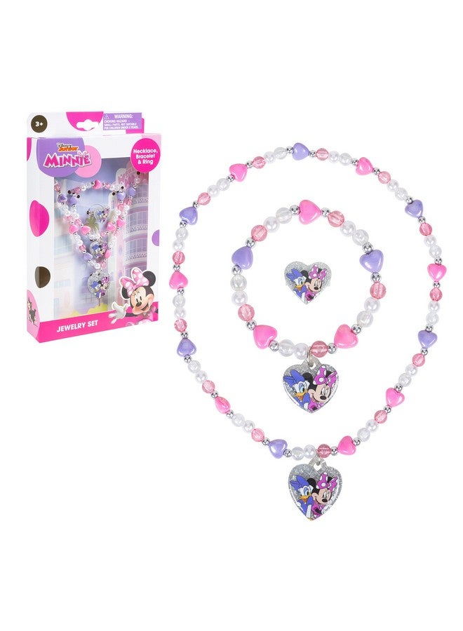 Girls Jewelry Set Dress Up 3 Piece Toy Jewelry Box Set With Bead Necklace, Bracelet And Ring Play Accessories Ages 3+, Plastic, No Gemstone