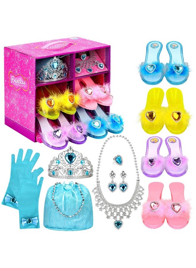 Princess Dress Up Shoes Set, Girls Role Play Dress Up Toys, Toddler Pretend Jewelry Boutique Kit Gift Set For Little Girls Aged 3 6 Years Old, 4 Pairs Of Shoes Kit Include Princess Accessories