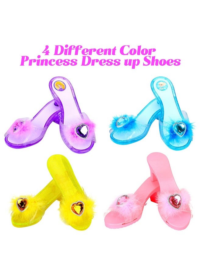 Princess Dress Up Shoes Set, Girls Role Play Dress Up Toys, Toddler Pretend Jewelry Boutique Kit Gift Set For Little Girls Aged 3 6 Years Old, 4 Pairs Of Shoes Kit Include Princess Accessories