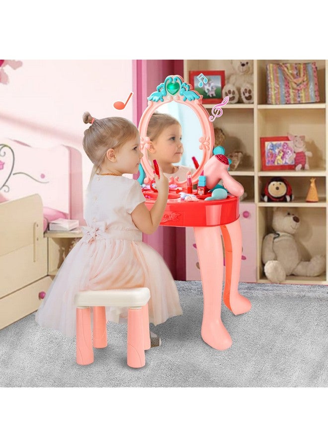 Toddler Vanity Set Kids Toy Vanity Table For Little Girls With Mirror And Stool, Princess Vanity Toys For 2 3 4 5 Year Old Girls Gift