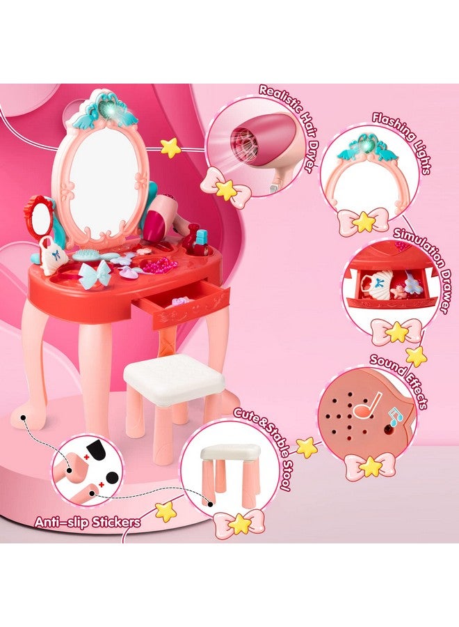 Toddler Vanity Set Kids Toy Vanity Table For Little Girls With Mirror And Stool, Princess Vanity Toys For 2 3 4 5 Year Old Girls Gift