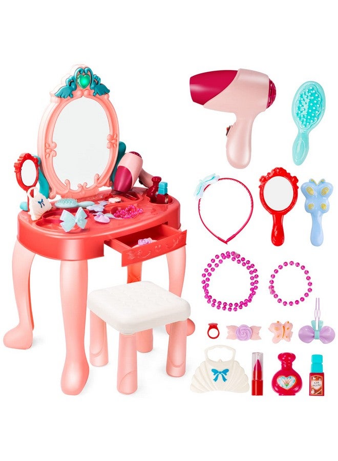 Toddler Vanity Set Kids Toy Vanity Table For Little Girls With Mirror And Stool, Princess Vanity Toys For 2 3 4 5 Year Old Girls Gift