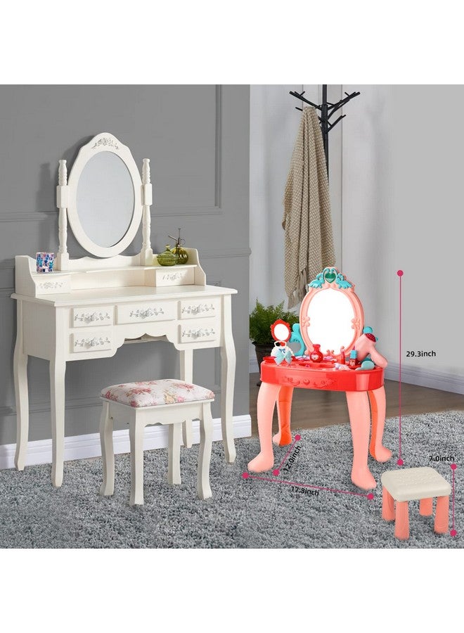 Toddler Vanity Set Kids Toy Vanity Table For Little Girls With Mirror And Stool, Princess Vanity Toys For 2 3 4 5 Year Old Girls Gift