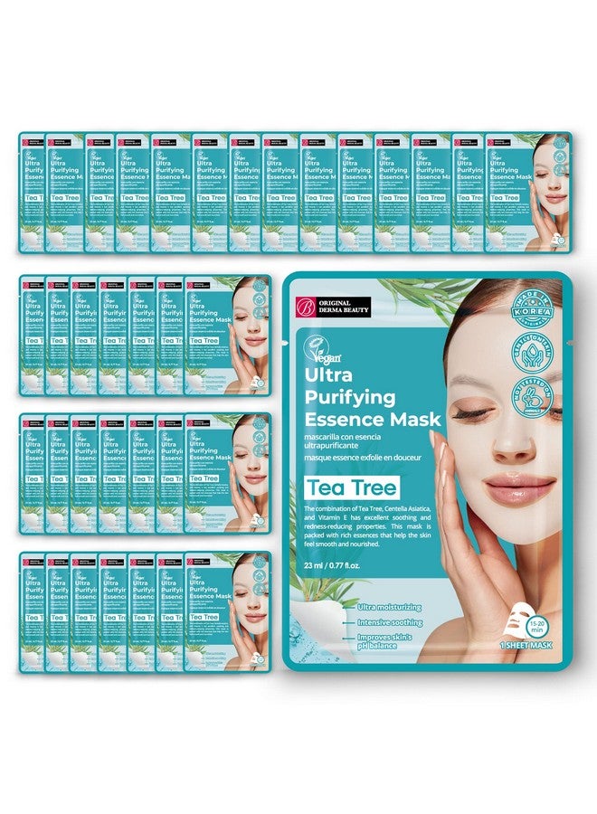 Original Derma Beauty Collagen Face Masks 36 Pk Ultra Purifying Tea Tree Face Mask Skin Care Sheet Masks Set For Beauty & Personal Care Korean Face Mask