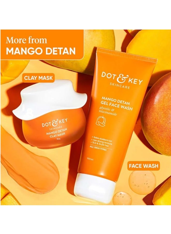 Dot & Key Mango Detan Tan Removal Clay Mask | Clay Mask for Face with Glycolic & Lactic | Great for All Skin Types | Fresh Juicy Mango Fragrance | 70gm