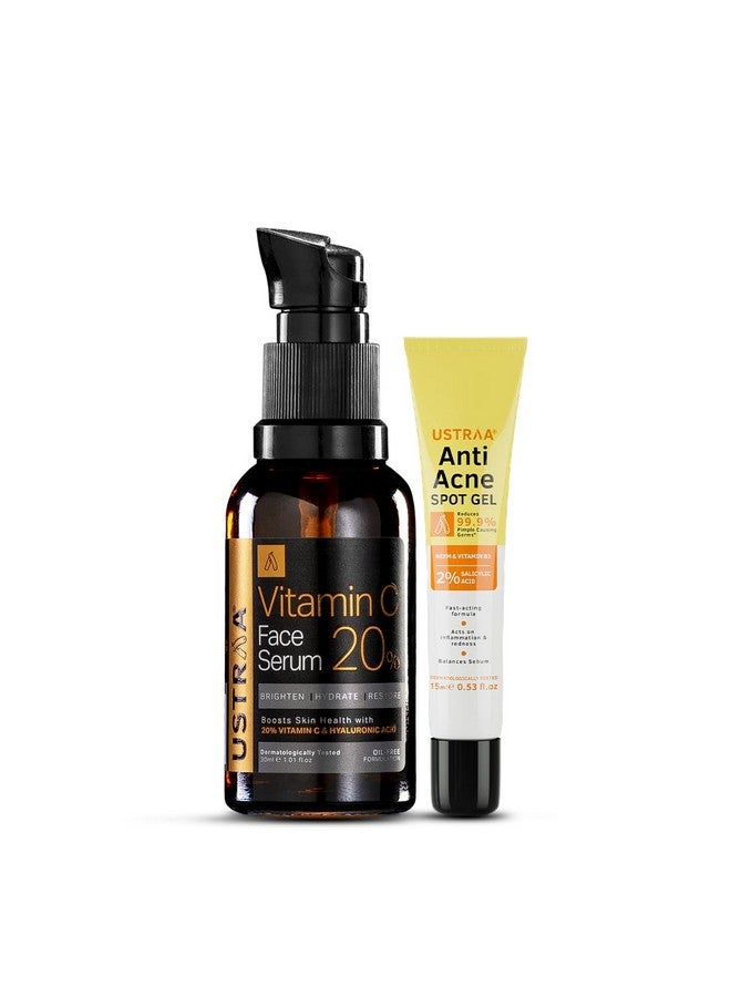 20% Vitamin C Face Serum - 30Ml | 20% Vitamin C In Pure Form | Anti-Aging, Brightening & Anti Acne Spot Gel- 15Ml | Reduces 99.9% Pimple-Causing Germs, With 2% Salicylic Acid, Neem & Vitamin B3