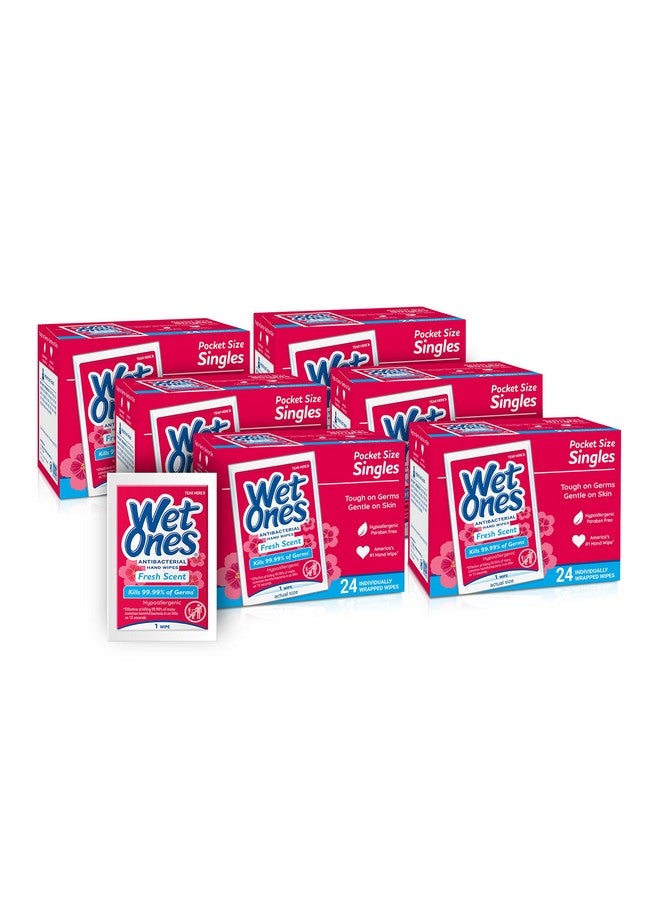 Antibacterial Hand Wipes Singles, Fresh Scent Wipes | Individual Wipes, Antibacterial Wipes, Hand Wipes Individually Wrapped | 24 Ct. (6 Pack)