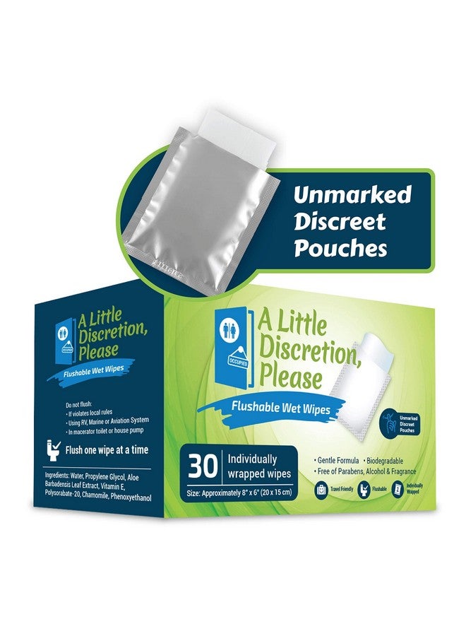 A Little Discretion, Please | Individually Wrapped Flushable Wipes For Adults In Discreet Unmarked Packaging | Unscented, Septic And Sewer Safe | Travel Wipes, Individual Wipes Biodegradable (30 Ct)