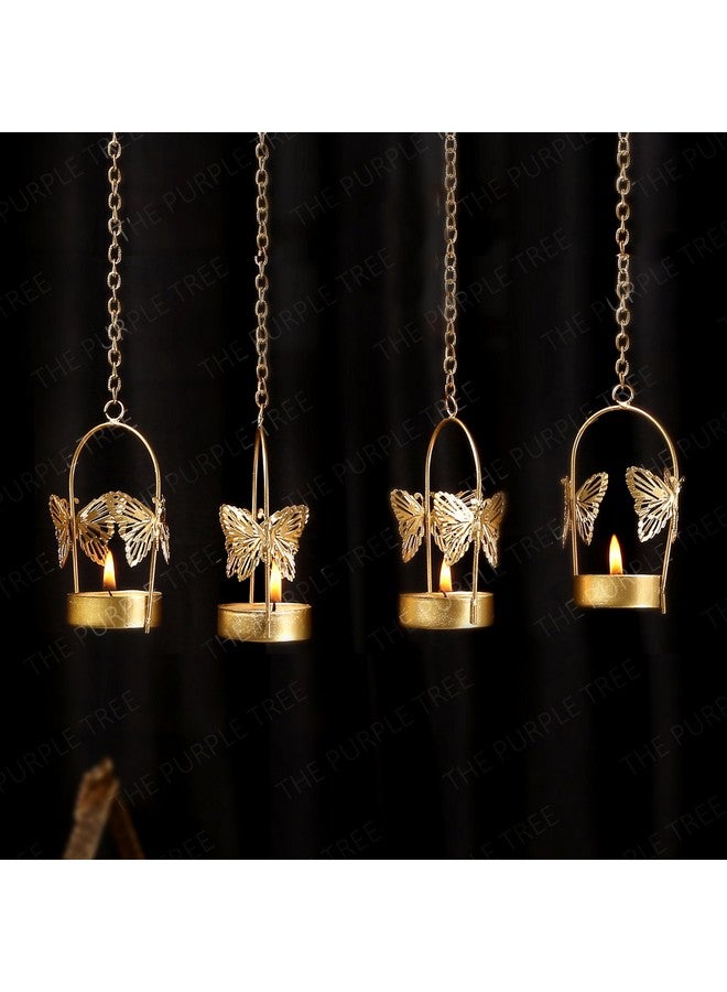 Aluminium Hanging Butterfly Tealight Candle Holders Combo Pack (Pack Of 4)