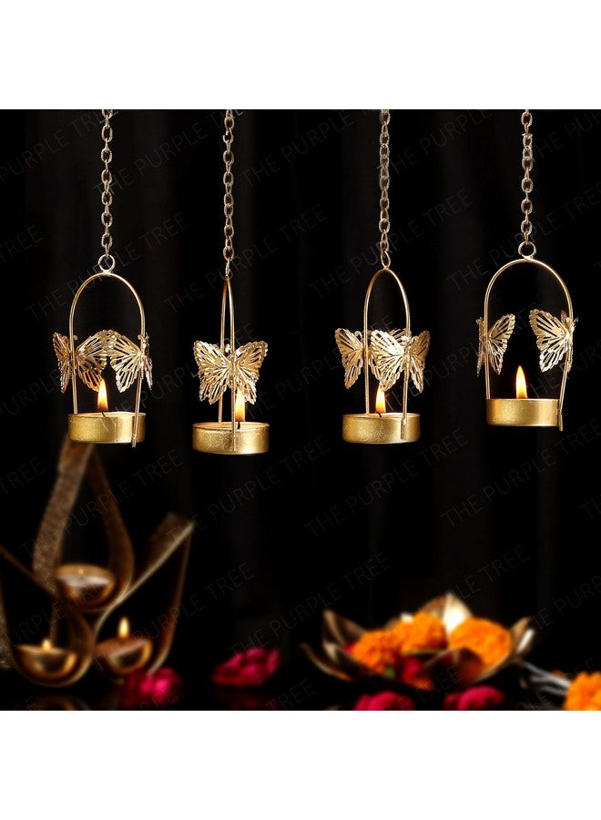 Aluminium Hanging Butterfly Tealight Candle Holders Combo Pack (Pack Of 4)