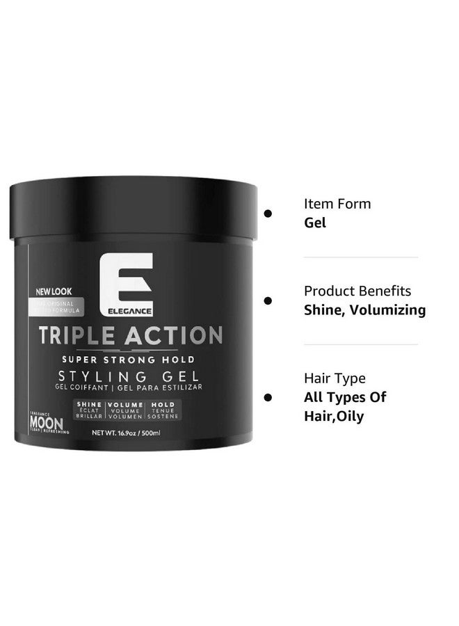 Moon Fragrance Triple Action Hair Gel For Men And Women Super Strong Hold, Extreme Volume, And Long Lasting Shine Flake Free And Refreshing Fragrance All Hair Types, 16.9 Oz