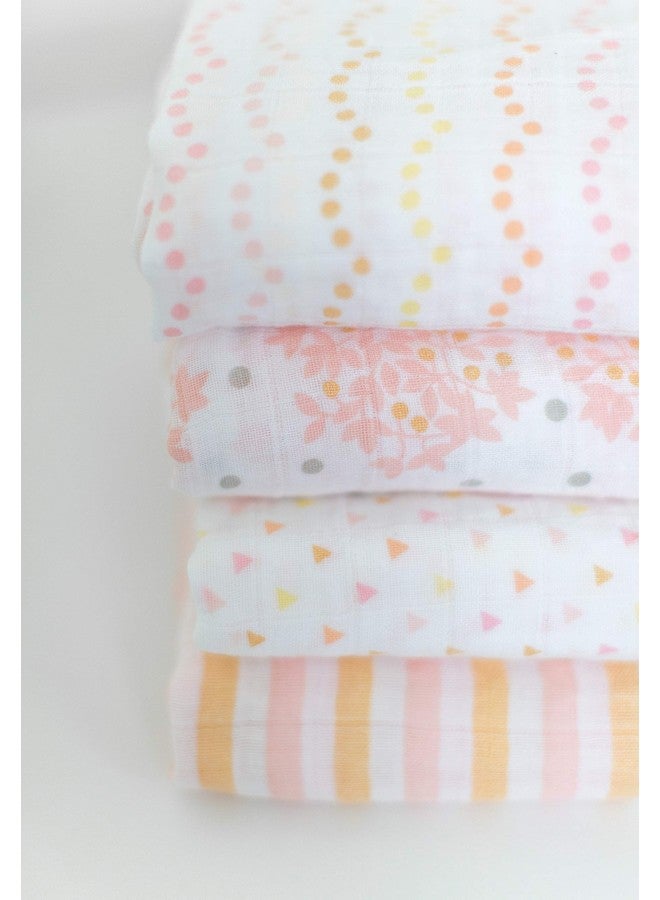 Cotton Muslin Swaddle Blankets Set Of 4 Receiving Blankets For Baby Boys & Girls Best Shower Gift 46X46 Inches Pink Floral & Stripes