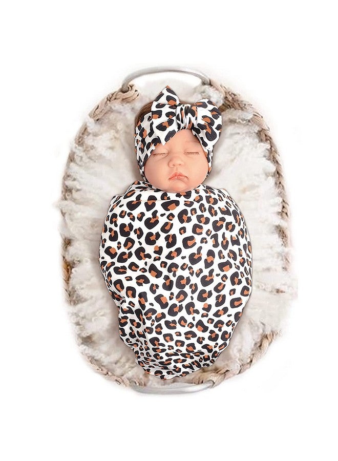 Baby Girl Newborn Receiving Blanket With Headband Set Baby Swaddle Leopard Print Nursery Swaddle Wrap