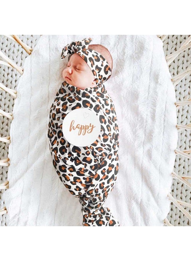 Baby Girl Newborn Receiving Blanket With Headband Set Baby Swaddle Leopard Print Nursery Swaddle Wrap