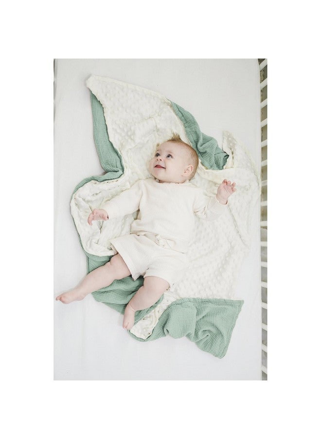 Baby Blankets For Unisex Boys Girls, Super Soft Nursery Minky Blankets With Muslin Cotton Front And Dotted Fleece Backing, Printed Bed Throws Newborn