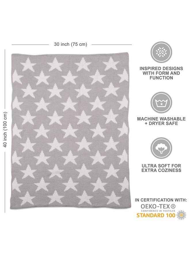 Grey Stars Chenille Soft Baby Blanket Reversible Premium Cozy Fabric For Best Comfort For Infant Toddler Newborn Nursery Boy Girl Unisex Throw Crib Stroller Gift Grey Stars 40X30