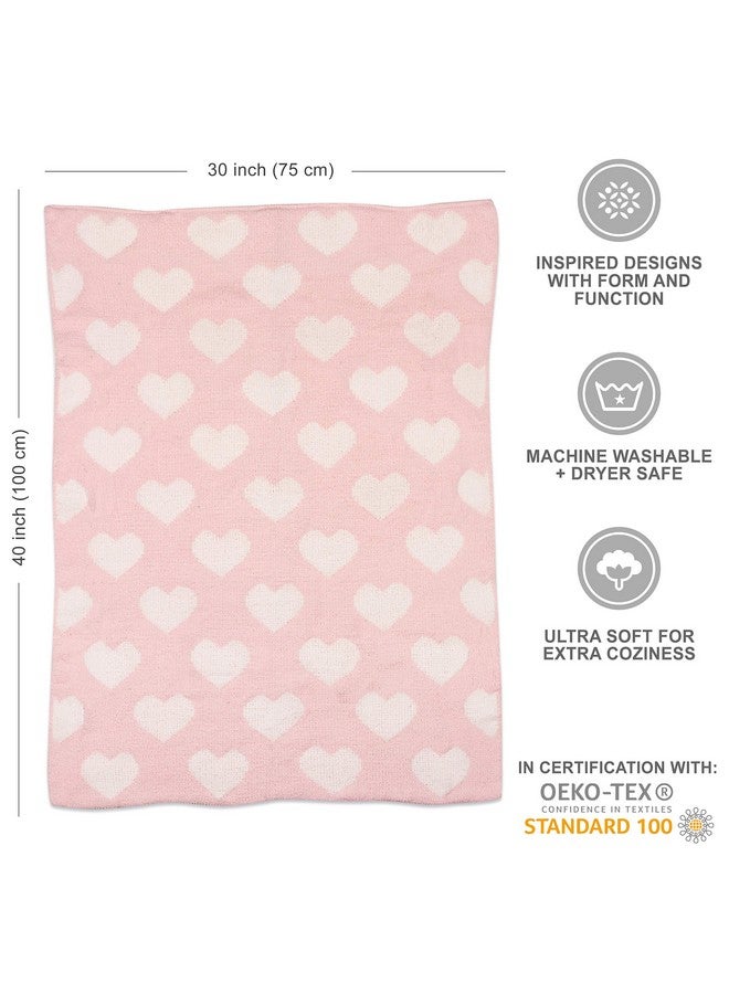 Pink Hearts Chenille Soft Baby Blanket Reversible Premium Cozy Fabric For Best Comfort For Infant,Toddler,Newborn,Nursery,Girl,Throw,Crib,Stroller,Gift, Pink Hearts 40X30