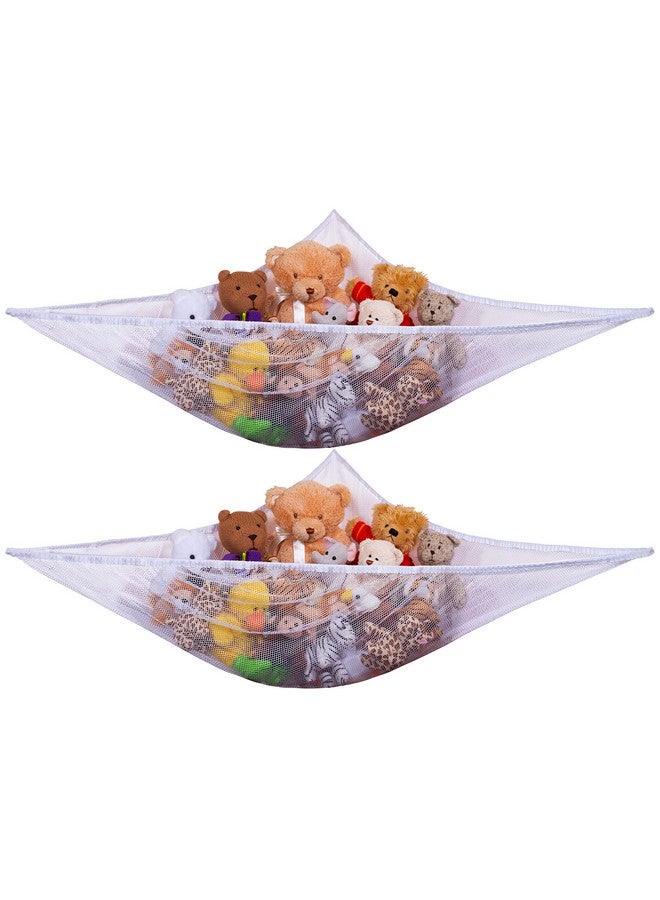 Jumbo Toy Hammock White Organize Stuffed Animals & Children'S Toys With This Mesh Hammock Great Decor Neatly Organizing Kid'S Toys And Stuffed Animals Expands To 5.5 Feet (2 Pack)