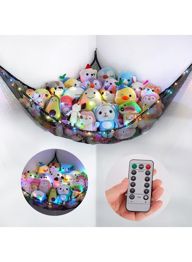 Stuffed Animals Net Or Hammock With Led Light Hanging Toy Net Hammock For Stuffed Animals Storage Stuff Animals Hammocks For Nursery Kids Room With Remote Control 8 Kinds Of Lights(Pack Of 1)