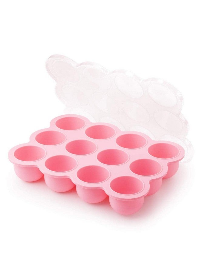 Baby Breast Milk And Food Storage Container 12 Portions X 2.5Oz Stackable Food Grade Silicone Tray With Clip On Hard Lid For Homemade Purees Vegetables & Fruits Pink