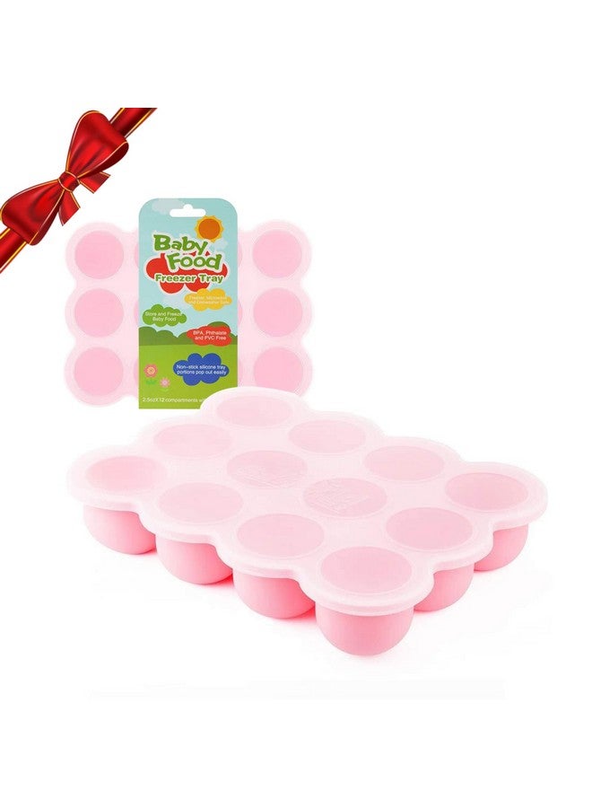 Baby Breast Milk And Food Storage Container 12 Portions X 2.5Oz Stackable Food Grade Silicone Tray With Clip On Hard Lid For Homemade Purees Vegetables & Fruits Pink