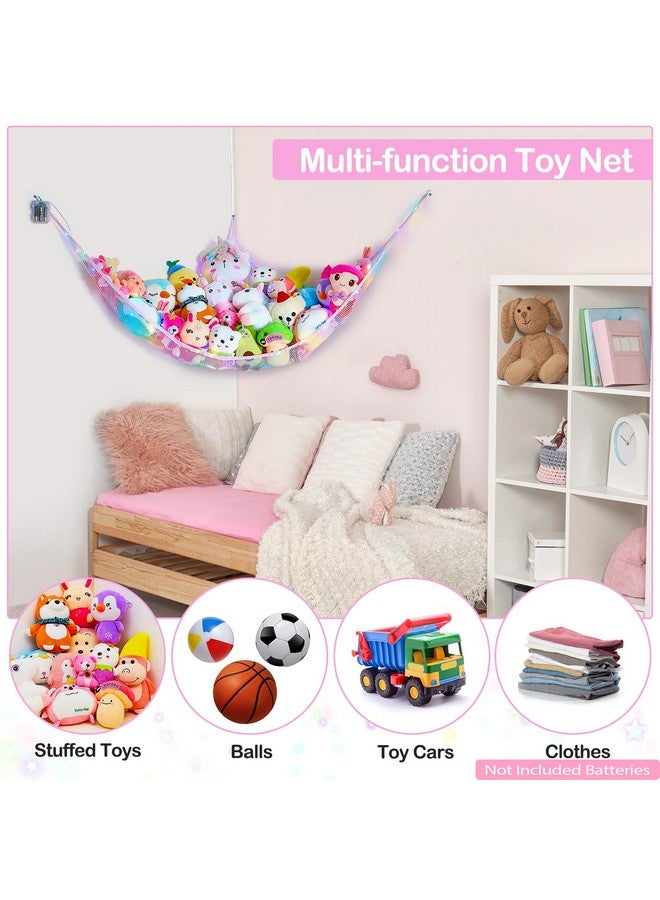 Stuffed Animals Net Or Hammock Kids Toy Storage Organizer Hanging Mesh Stuffed Animals Storage Corner Holder For Girls Kids Room Playroom Decor