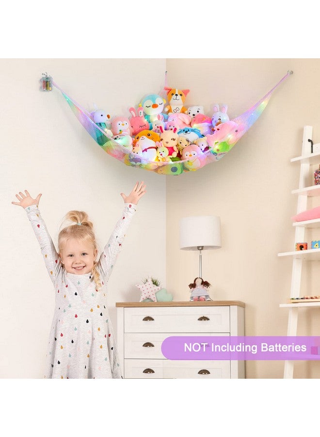 Stuffed Animals Hammock Kids Toy Storage With Led Light Unicorn Castle Plush Toy Organizer Corner Hanging Stuffed Animals Holder For Nursery Kids Girls Room Decor